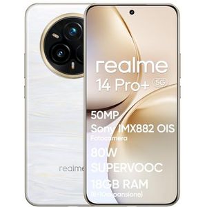 realme 14 Pro+ 5G Smartphone, 8 + 256 GB, Sony IMX896 OIS 50MP camera, Snapdragon® 7s Gen 3, frameloos quad-curve-display, batterij 5260mAh, snel opladen 80W SupervooC, beige