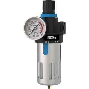 Güde Filter-drukregelaar 1/4 (aansluitschroefdraad IG 1/4"", max. werkdruk 10 bar, voor montage op compressoren/persluchtleidingen, met waterafscheider, afvoerventiel en manometer)