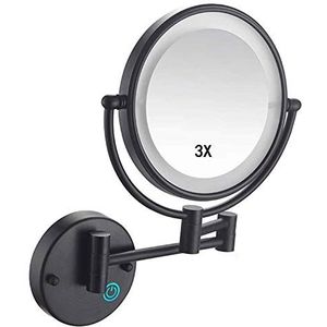 FJMMSJPVX Make-up spiegel muur gemonteerd, ronde make-up spiegel met 3x vergrootspiegel 360 rotatie USB oplaadbaar, voor make-up (kleur: mat zwart)