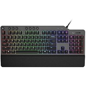 Lenovo GY40T26478 Legion K500 RGB Mechanical Gaming Keyboard, 3 ZONE Full-size Keyboard, 7 user Programmable Hot Keys; 16.8 Million Colors, 50 Million-Click Red Mechanical Keys, Detachable Palm Rest