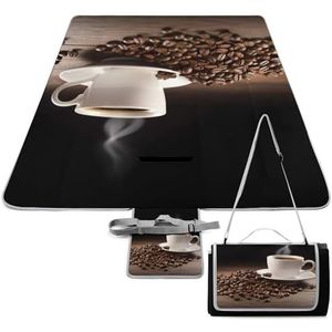 JKLQWH Picknickmat, stranddeken, koffiemok en koffiebonen, extra grote opvouwbare waterdichte picknickdeken, vierkante picknickmat, voor wandelen, reizen,