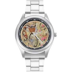 Vintage Rozen Vogels En Fietsen Mode Horloge Business Jurk Quartz Rvs Polshorloge Armband Horloges