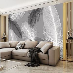 Zwart Wit Veren Decoratie Abstracte Kunst 3D Behang Decoratief Zijden Look Studie Eetkamer Woonkamer Slaapkamer Bank TV Achtergrond Muur-400cm×280cm