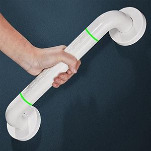 Badkamer Grab Bar Badkamer Grab Bar, Badrails met Antislip Grip en Veiligheid Lichtgevende Cirkels, Roestvrij Stalen Handvat, Douche Muur Handvat Handdoek Rail, Wit, 38cm