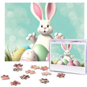 Happy Easter Eggs Bunny Tail Puzzels Gepersonaliseerde puzzel 500 stukjes legpuzzels van foto's foto puzzel voor volwassenen familie (51,8 cm x 38 cm)