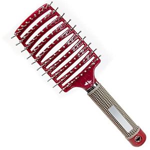 DieffematicSZ kam Hairbrush Bristle Nylon Women Wet Curly Detangle Hair Brush for Salon Hairdressing Styling Tools (Color : K?rm?z?)