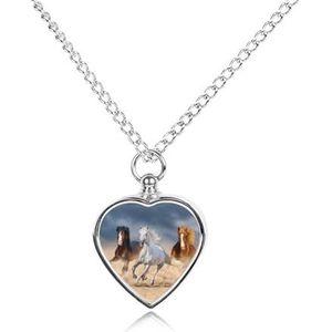 Lange manen Paard Running In De Woestijn Hart Urn Ketting Voor As Crematie Sieraden Memorial Hanger Keepsake