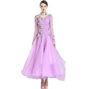 Purper,3XL,Hynyjxjy Ballroom Dansjurken Met Ronde Hals Voor Dames Borduurwerk Wals Danskleding Foxtrot Dansoutfit Met Strass Sociale Dans Wedstrijden Kostuums