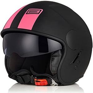 ORIGINE 3/4 Motorhelm Open Gezicht Half Helm Met Zonnevizier Quick Release Gesp ECE Goedgekeurd (BASIC FLUO FUXIA BLACK,L)