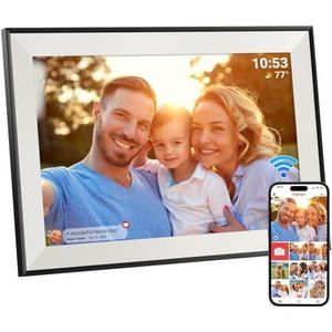 Hesmor Frameo Digitale fotolijst, 10,1 inch, wifi, 1280 x 800 HD IPS touchscreen, digitale fotolijst, automatische rotatie, 32 GB geheugen, deel foto's direct van overal, zwart en wit
