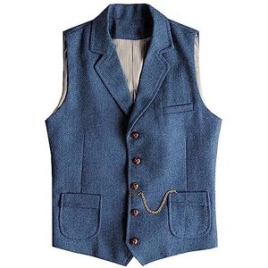 Tuikayoo Heren Western Herringbone Tweed Pak Vest Wol Slim Fit Vest, blauw, M