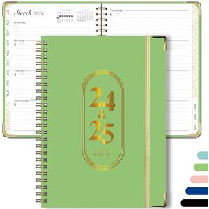 Agenda 2024 2025, weekplanner, spiraalbinding, A5-planner juli 2024 - juni 2025 (12 maanden) met liniaal en bladwijzer, planner sticker (groen 24-25)