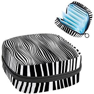Stripe Zwart Wit,Periode Pouch Draagbaar,Tampon Opbergtas,Tampon Houder voor Portemonnee Vrouwelijke Product Organizer, Meerkleurig, 4.7x6.6x6.6 in/12x17x17 cm