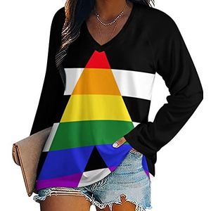 Rechte Ally Pride-vlag dames lange mouwen V-hals T-shirts herfst tops pullover tuniek T-shirt voor leggings