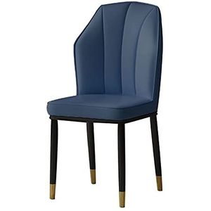 GEIRONV 1 stuks eetkamerstoelen, waterdicht PU Lederen zijstoel met metalen poten keuken woonkamer lounge teller stoelen Eetstoelen (Color : Blue)