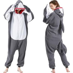 MAISUIZI Shark Onesie Pyjama Volwassen Animal Shark Cosplay Kostuum Halloween Kerst Homewear Nachtkleding voor Vrouwen en Mannen, Grijs, M