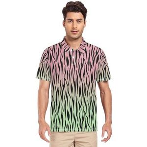 LI ZHI XIN Heren poloshirt met korte mouwen, werk-T-shirt, zomertop, klassieke kraag, sweatshirt met 2 knopen, voor golf, tennis, outdoor, sport, zebrastrepen, patroon, Meerkleurig, S