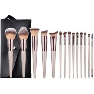 MQPALZKD 14 champagne make-upkwasten met zakje, 14 champagneset beautytools