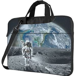 LAMAME Zeester Shell Blauw Hout Op Strand Landschap Gedrukt Laptop Tas Draagbare Laptop Organizer Ultra Slim Laptop Sleeve, Astronaut, 14 inch