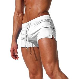 TMEOG Zwembroek voor heren, zwemshorts, korte broek om te sporten, boardshorts, badmod, sneldrogende strandshorts, sexy zwemboxer, shorts met rits, zakken, trunks, Wit, S