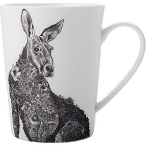 Maxwell & Williams DX0539 Koffiemok hoog Kangaroo 460 ml – porselein – met zwart-wit diermotief, in geschenkdoos