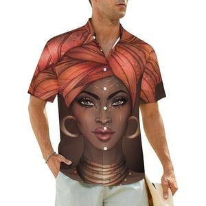 Afro-Amerikaans mooi meisje herenoverhemden korte mouwen strandshirt Hawaiiaans shirt casual zomer T-shirt L