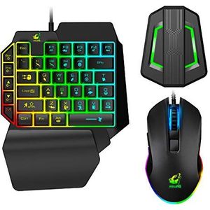 Gaming toetsenbord en muis met één hand, mechanisch toetsenbord met regenboogachtergrondverlichting + RGB-gamingmuis + converter met led-achtergrondverlichting voor Nintendo Switch/Xbox One/PS4/PS3/PC
