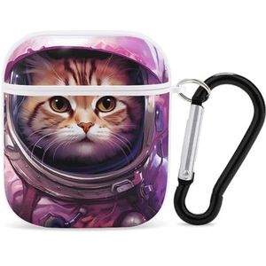 Een kat in de ruimte schattig hoesje voor AirPods 2 & 1 schokbestendige beschermende hoofdtelefoon gevallen cover met sleutelhanger voor mannen vrouwen