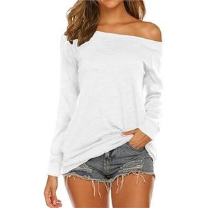 Rongseng Shirt met lange mouwen voor dames, schoudervrij, bovenstuk, elegant, lange mouwen, top, sexy, off-shoulder, pullover, casual, longshirt, blouse, tuniek, trendy T-shirt, sweatshirt, wit, S