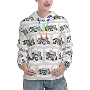 JIUTY Cartoon Tractor Dames Gevoerde Hoodie Warme Pullover Voorzak Winter Hoodies Met Zakken, Zwart, XXL