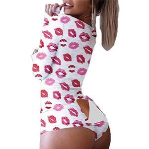 Dames onesies pyjama butt flap luipaardpatroon slim butt flap pyjama rompers, 6, L