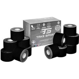 Nieuw 2020, Take Sport Tape, Kinesio Tape, Crossfit, Kinesiologie-tape, Kinesiotape, Kinesio Taping 12 rollen, 5 x 5 m, 95% katoen, 5% spandex, elastisch roze/lichtblauw/zwart Nero / Black