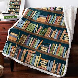 YININGDIANZI 3d deken boekenplank bibliotheek boek sprei sprei dekens fleece gooi cover wrap gepersonaliseerd dik (kleur: zwart, maat: 100 x 125 cm)