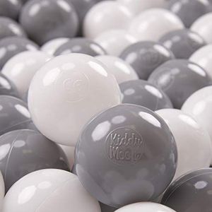 KiddyMoon 100 ∅ 7cm kinderballen speelballen voor ballenbad baby plastic ballen made in eu, wit/grijs