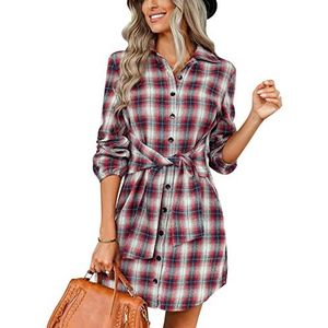 Jurk - Geruite - Dames - Lange Mouwen - Comfortabele Ademend