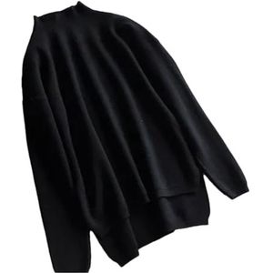 Koreaanse stijl losse trui dames pullover casual halve coltrui lange mouwen oversized gebreide trui, Zwart, Eén Maat