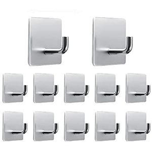 IZRA Zelfklevende Handdoekhaken 12 stuks, Roestvrij Staal Wandhaken Keukenhaken Kledinghaken Deurhaken, Ideaal Voor Badkamer Toilet Keuken Kantoor, Zilver