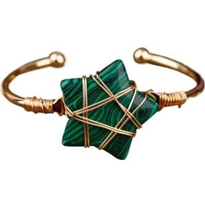 Vrouwen Edelsteen Kralen Goud Koper Polsband Bangle Wire Wrapped Sterren Kralen Manchet Armband Tienermeisjes Koppels Sieraden (Color : Gold_Malachite Jasper)