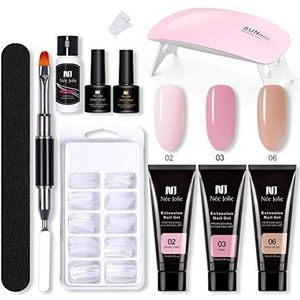 Nagelverlengingsgel set, gel nagellak starterskit / professionele set, 3 kleuren gellak set met nagellamp en nageltips, nagelverlengingsset voor nagelsalon quick building nail gel manicure set