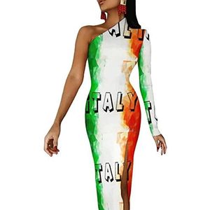 Vintage Italiaanse vlag vrouwen halve mouw jurk avondfeest lange jurken cocktail split bodycon jurk S