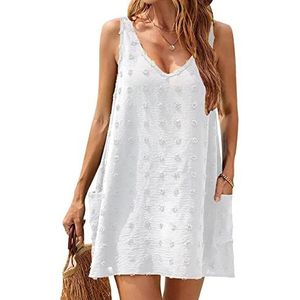 RPAEOY Vrouwen Strand Cover Ups V-hals Strand Tank Jurk Zomer Beachwear Badpak Cover Up Zomer Casual Badmode Sexy Badpak, Wit, S