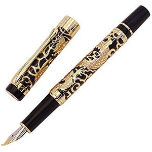 Jinhao 5000 gebogen penpunt Fude pen, fijn tot breed formaat, zwarte kleur gouden trim 3D Dragon reliëf patroon vat inkt pen met pennenzak