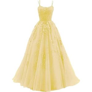 Beyonddress Avondjurk voor dames, kant, applicaties, lange spaghettibandjes, tule, formele jurk voor feestjes, geel, 38