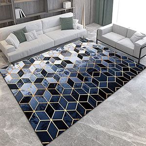 Home Woonkamer Vloerkleed Koele zwart-blauwe kubus Groot formaat zacht aanvoelend laagpolig tapijt vloerkleed valt niet af 150 x 200 cm