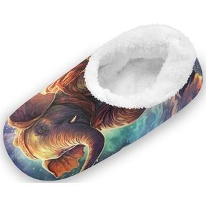 KAAVIYO Aquarel Ruimte Cartoon Olifant Outdoor Slippers Katoen Huis Schoenen Gesloten Rug Winter Antislip Fuzzy Voeten Slippers voor Indoor Jongens Vrouwen, Patroon, XX-Large