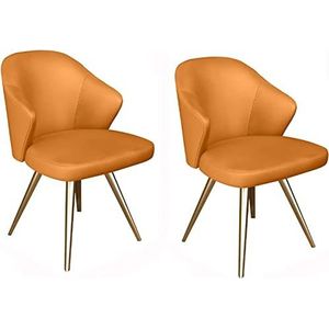 GEIRONV Moderne keuken eetkamerstoelen set van 2, zachte PU lederen hoes kussen zitting metalen poten bijzetstoelen moderne gestoffeerde stoelen Eetstoelen (Color : Orange, Size : 52x52x82cm)