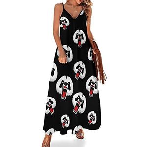 Angry Giant Panda Sling Maxi-jurk voor dames, V-hals, casual, mouwloos, verstelbare riem, sexy lange jurk