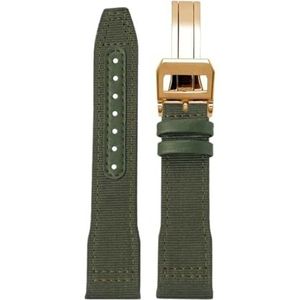 For IWC Nylon Horlogeband for Grote Piloot for Kleine Prins for Mark 18 Nylon Canvas Koeienhuid Heren Horlogeband 20 21 22mm Groene Armband (Color : Green gold folding, Size : 22mm)