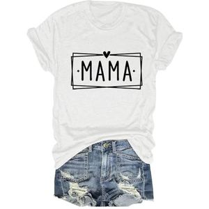 Mama Brief Print Vrouw Tees Zomer Ronde Hals Korte Mouw Casual Shirts Moederdag Moeder Gift Tops 2XL Losse Mama T-shirt, Wit, L