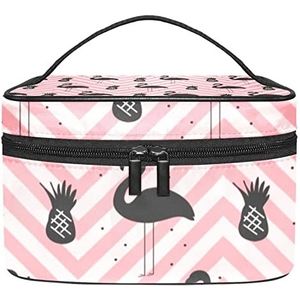 Make-up Organizer Bag, Reizen Make-up Tas Organizer Case Draagbare Cosmetische Tas voor Vrouwen en Meisjes Toiletartikelen Tropische Flamingo's Roze Golf Achtergrond, Meerkleurig, 22.5x15x13.8cm/8.9x5.9x5.4in